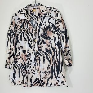 JM Collection 100% Linen Animal Print Blouse, Size 12P